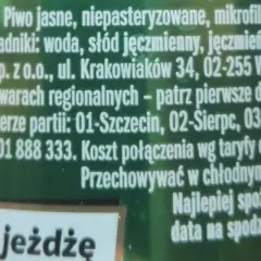 Kasztelan piwo jasne, niepasteryzowane, mikrofiltrowane. Zawartość alkoholu 5,4% obj. Składniki: woda, słód jęczmienny, jęczmień, chmiel.