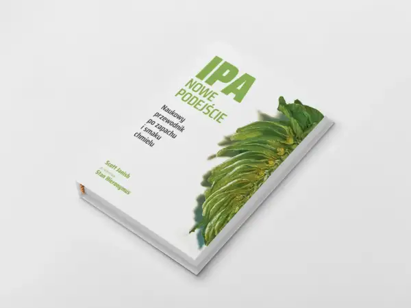 Książka "IPA: Nowe podejście" z chmielem na okładce, naukowy przewodnik po zapachu i smaku piwa.